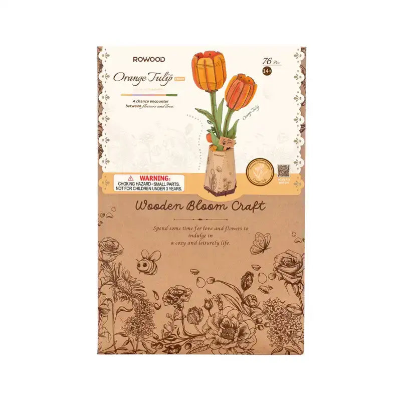 3D Wooden Orange Tulip Flower Puzzle