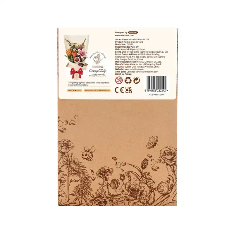 3D Wooden Orange Tulip Flower Puzzle