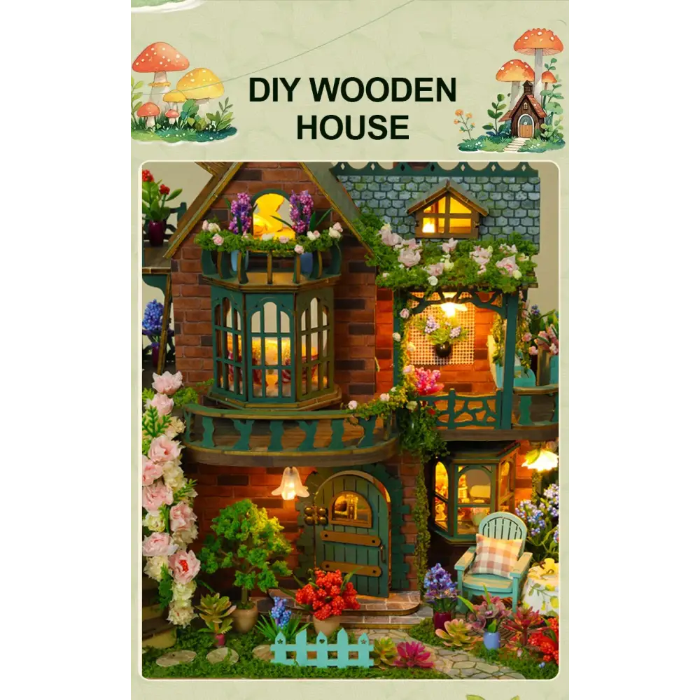 DIY Wooden Fairy Garden Cottage Miniature House Kit