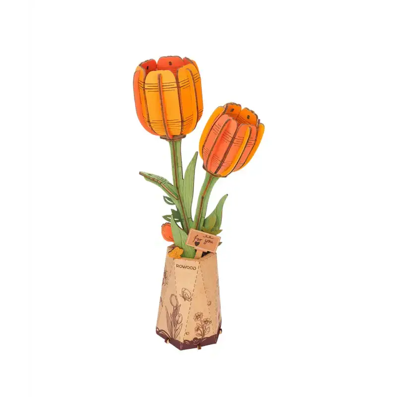 3D Wooden Orange Tulip Flower Puzzle