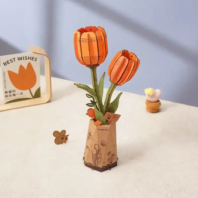 3D Wooden Orange Tulip Flower Puzzle