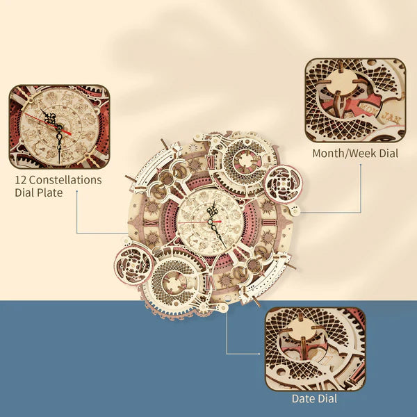 3D Wooden Zodiac Mechanical Clock Puzzle