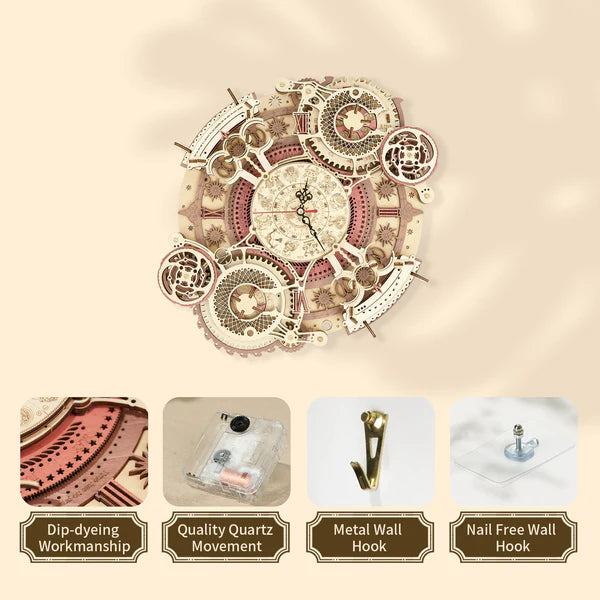 3D Wooden Zodiac Mechanical Clock Puzzle