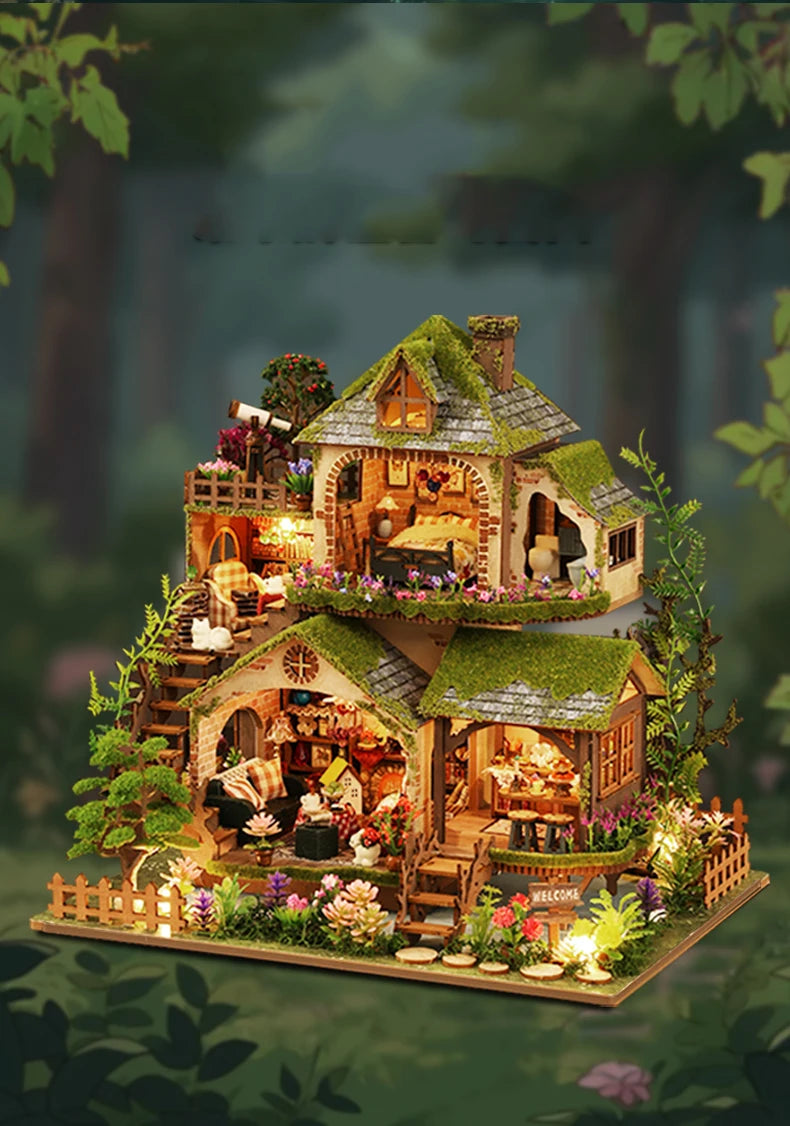 DIY Cottage Garden Miniature House Kit with LED Lights