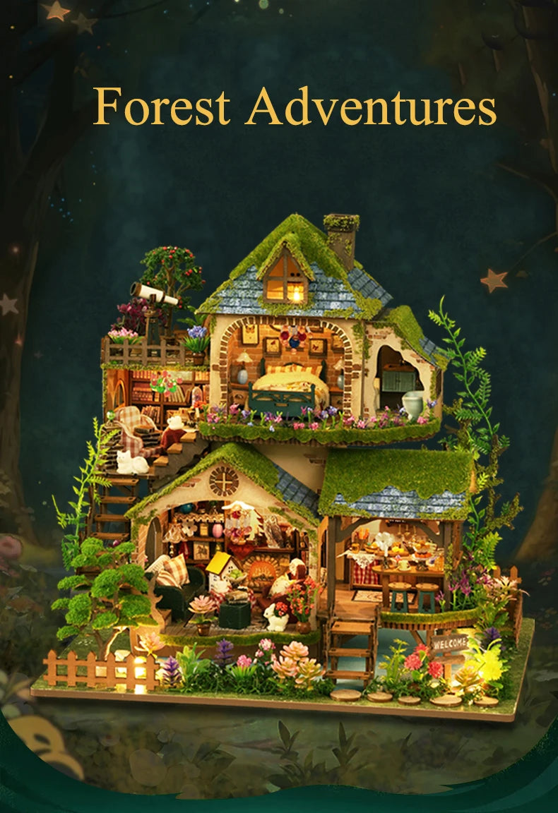 DIY Cottage Garden Miniature House Kit with LED Lights