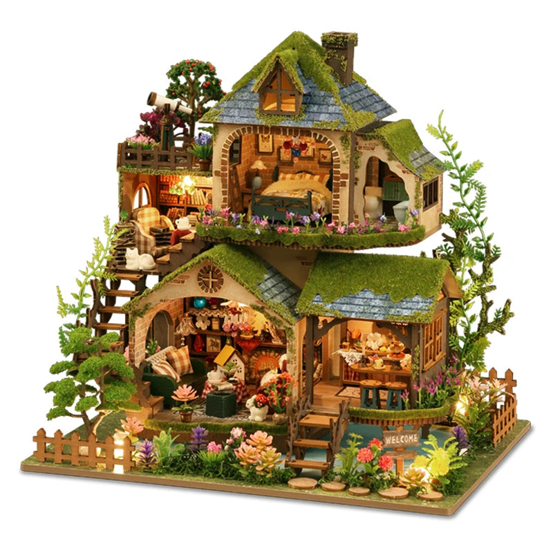 DIY Cottage Garden Miniature House Kit with LED Lights