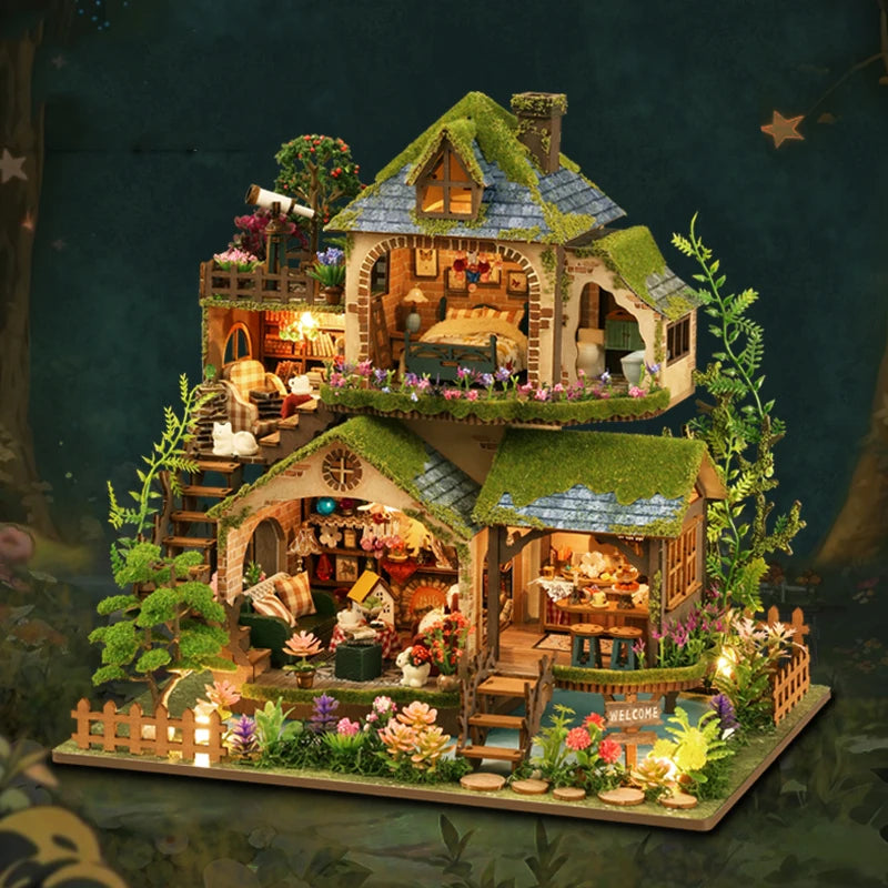 DIY Cottage Garden Miniature House Kit with LED Lights