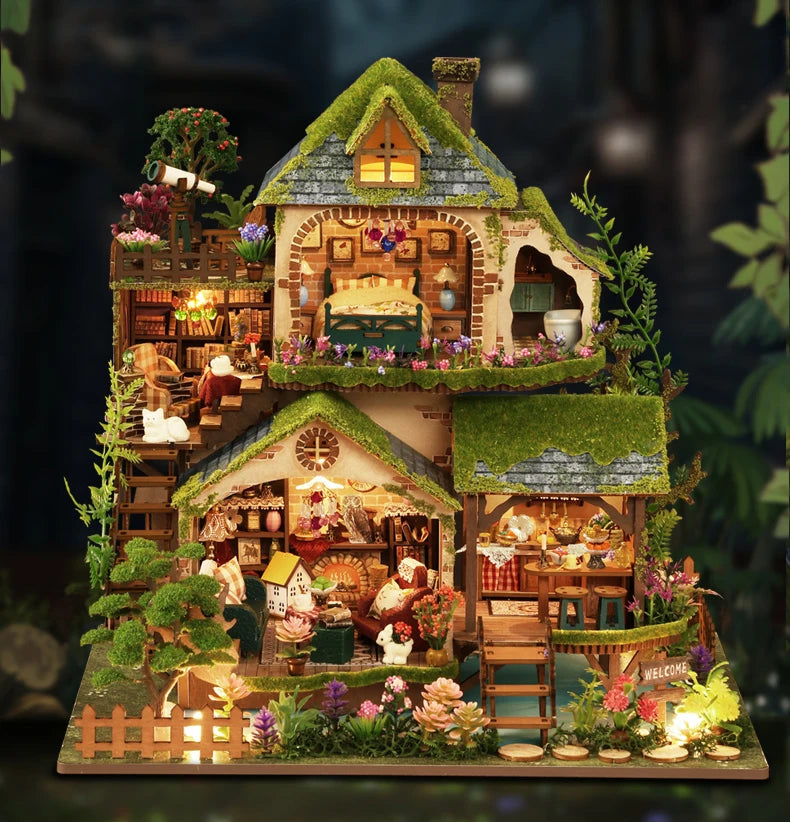 DIY Cottage Garden Miniature House Kit with LED Lights