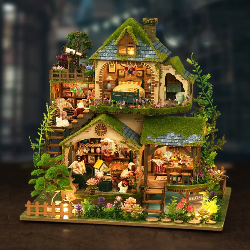 DIY Cottage Garden Miniature House Kit with LED Lights