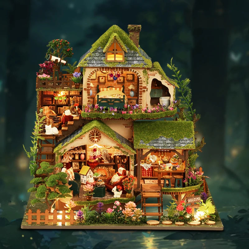 DIY Cottage Garden Miniature House Kit with LED Lights