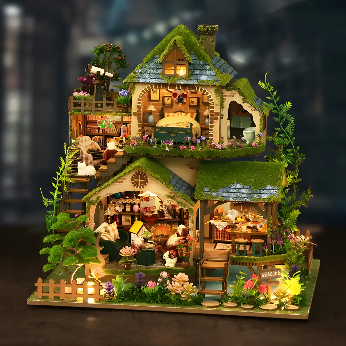 DIY Cottage Garden Miniature House Kit with LED Lights