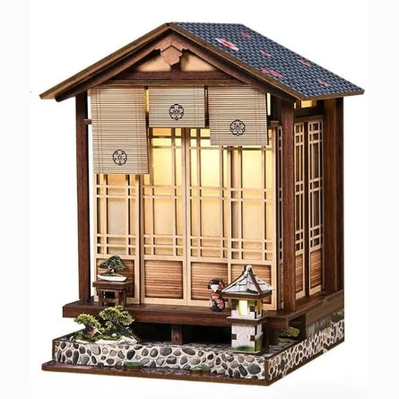 Japanese Machiya DIY book nook kit, lit wooden lantern house