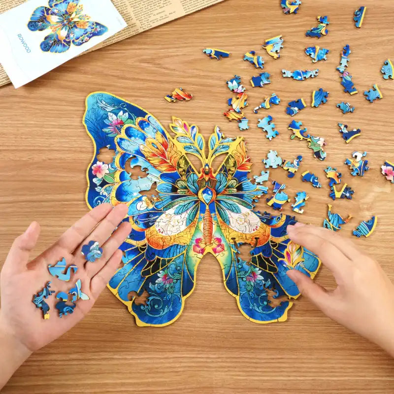 Butterfly Flight jigsaw puzzle. Delicate 200-piece illustration of butterflies in flight among colorful flowers. Perfect for framing once complete.