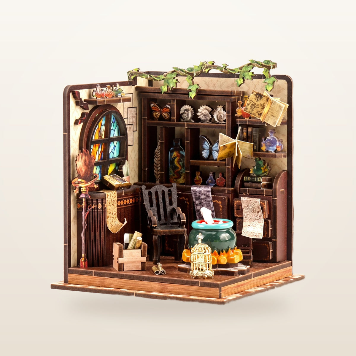 Potion Workshop miniature house kit, assembled, front view