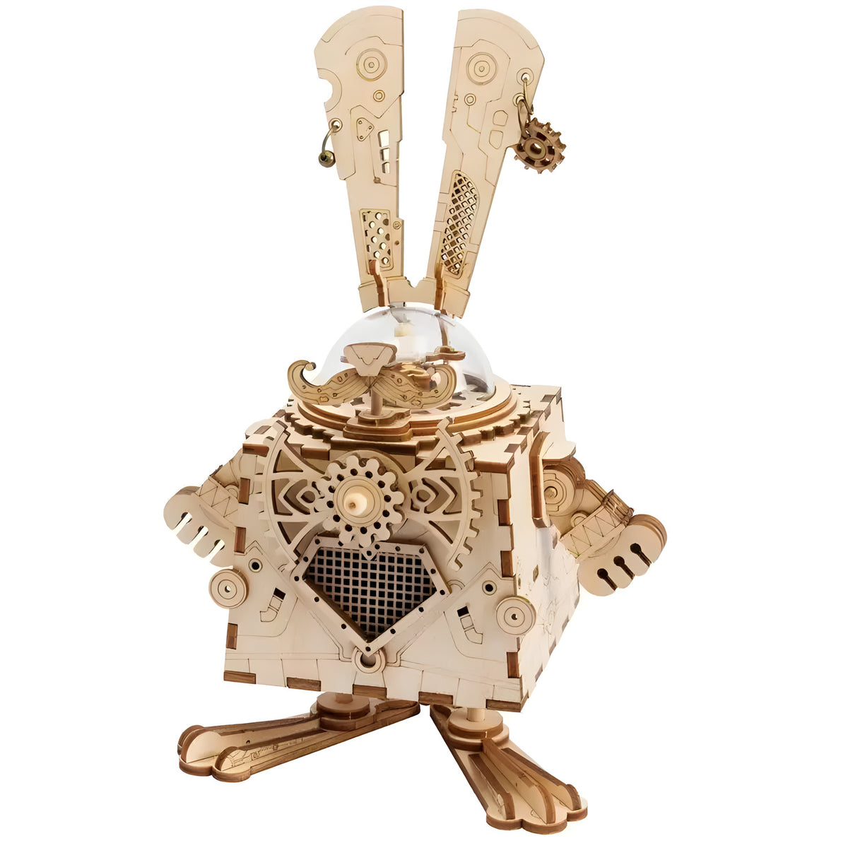 Harper Music Box 3D wooden puzzle. Mechanical wooden harp-themed music box model with detailed gears and wind-up melody mechanism. A premium collectible DIY build.