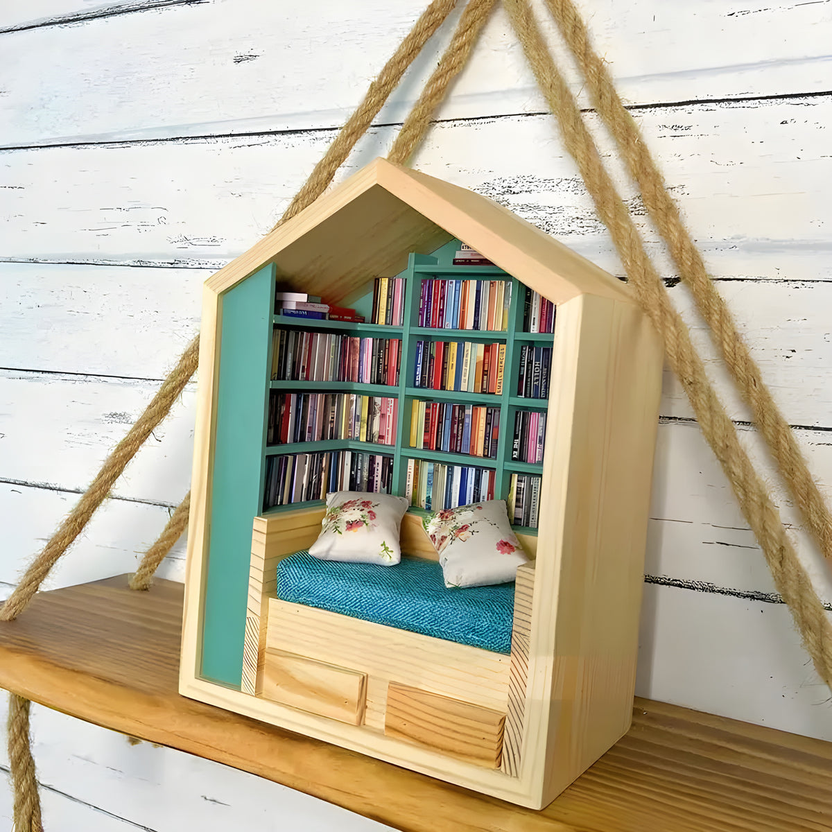 Reading Nook Shelf Decor 25 cm wooden miniature bookshelf
