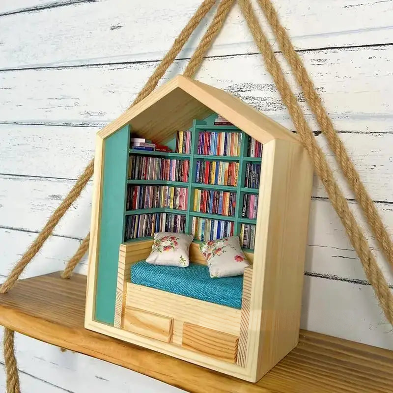 Reading Nook Shelf Decor 25 cm wooden miniature bookshelf
