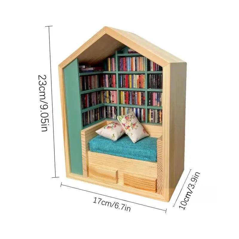Reading Nook Shelf Decor 25 cm wooden miniature bookshelf