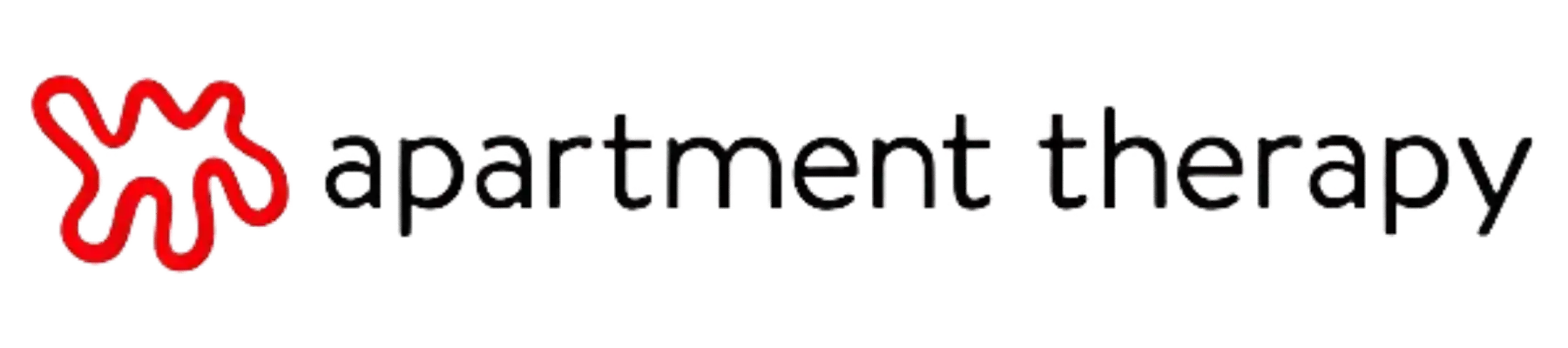 Red squiggly logo design paired with black text reading ’apartment therapy’