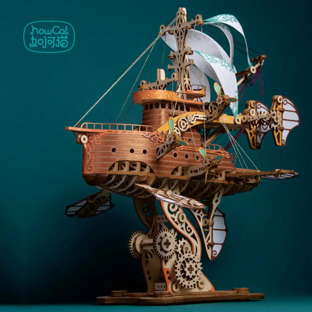Steampunk Flying Ship DIY Wooden 3D Model Kit – Book Nook Store™