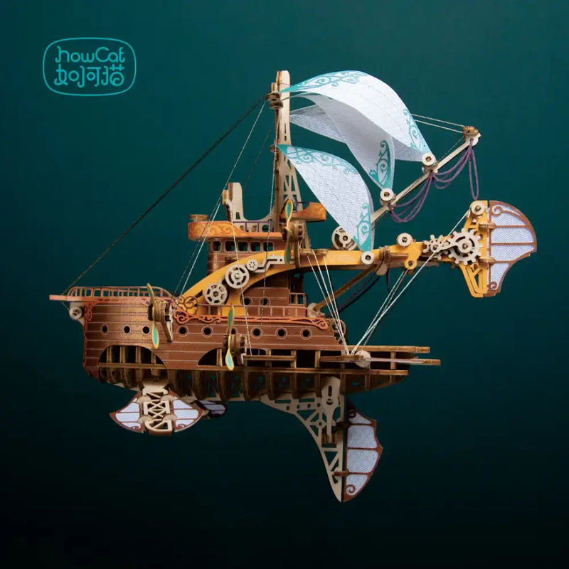 Steampunk Flying Ship DIY Wooden 3D Model Kit