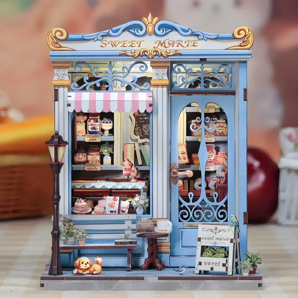 Sweet Marie DIY book nook kit, powder blue pastry shop front