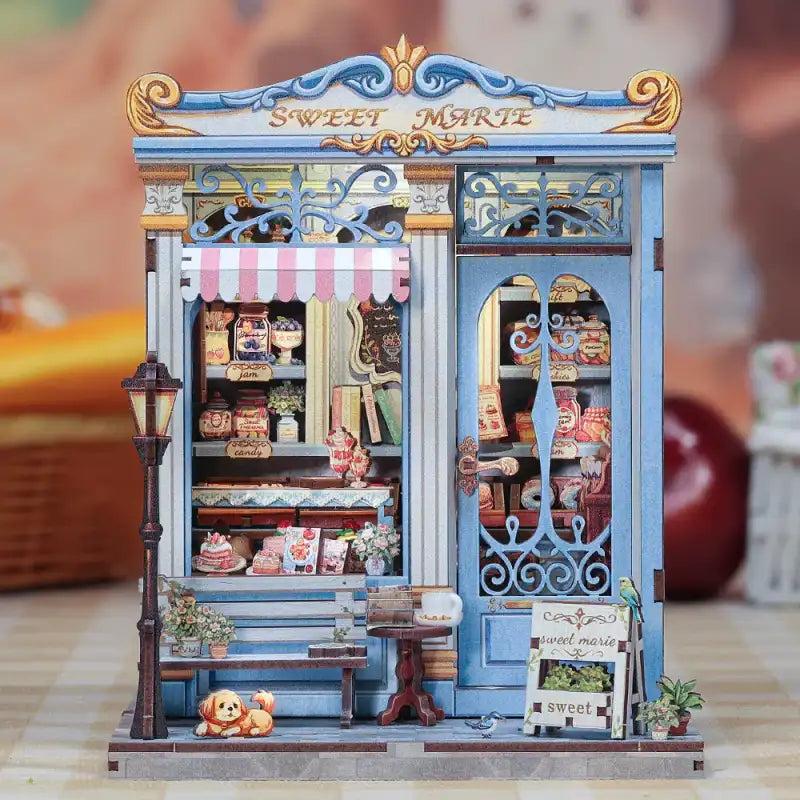 Sweet Marie DIY book nook kit, powder blue pastry shop front