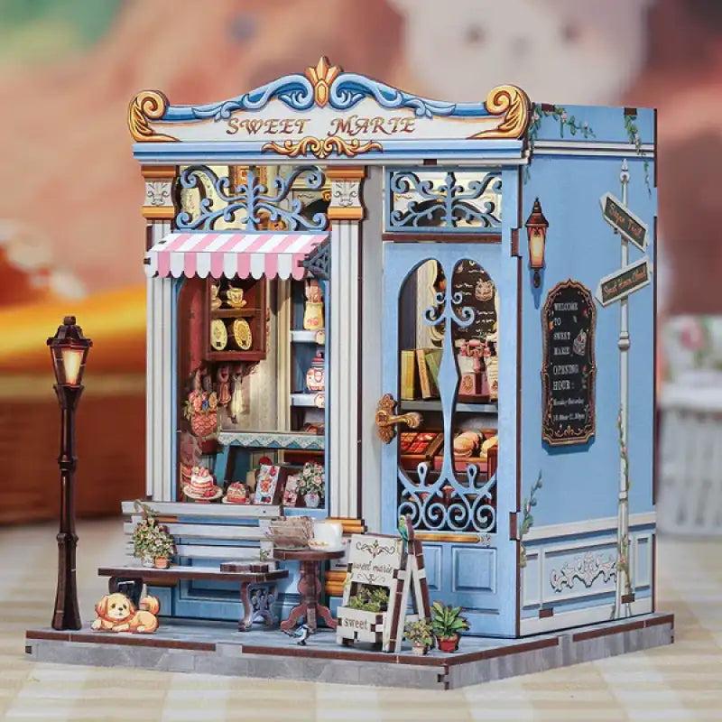 Sweet Marie shop front with lamppost, bench and chalkboard