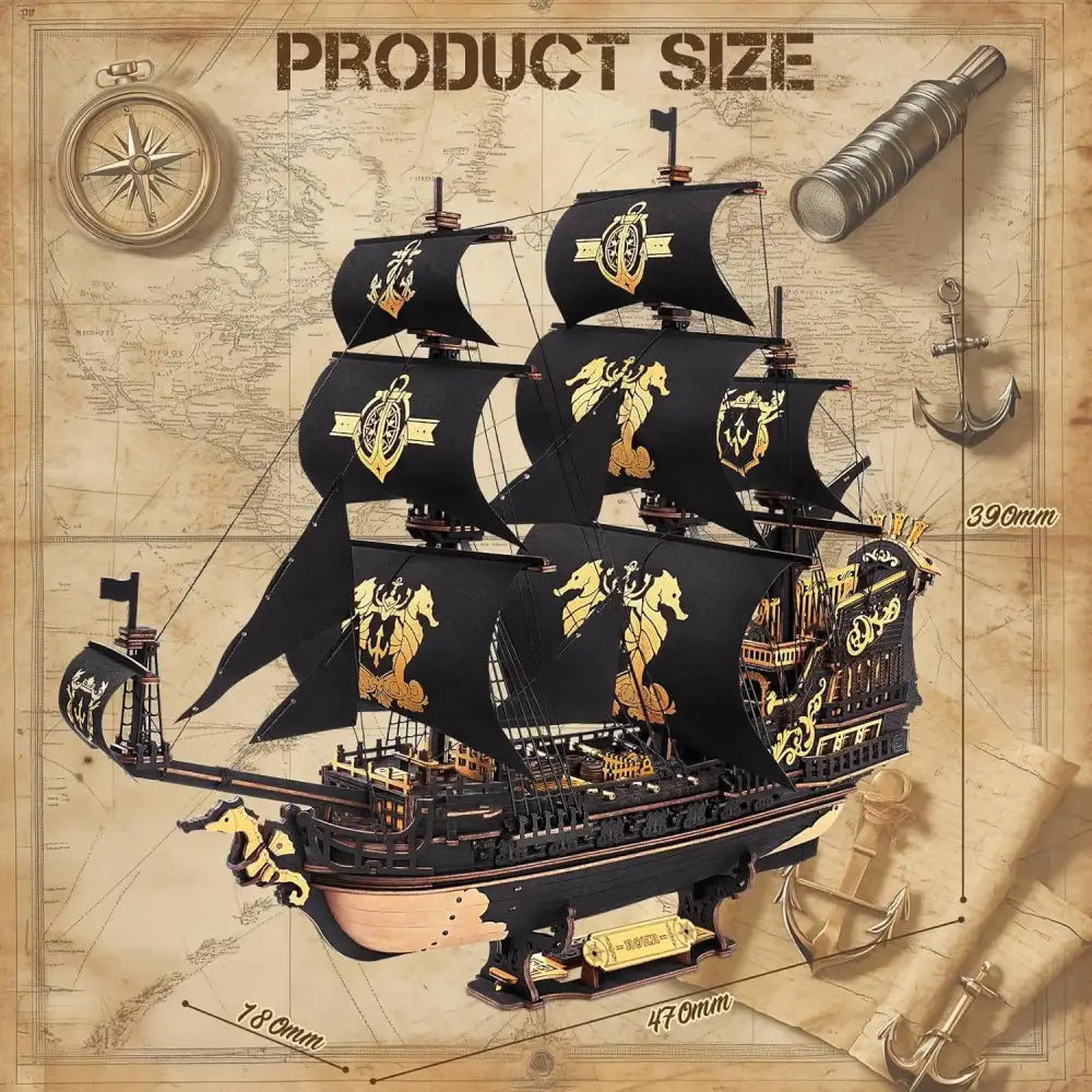 ’The Seahorse Barque’ – Majestic 3D Wooden Sailing Ship