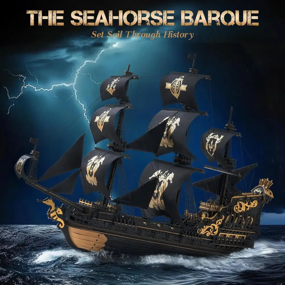 ’The Seahorse Barque’ – Majestic 3D Wooden Sailing Ship