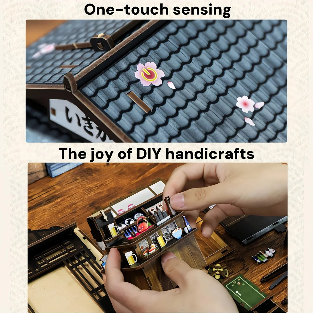 Touch the roof tile to switch the LED lighting on