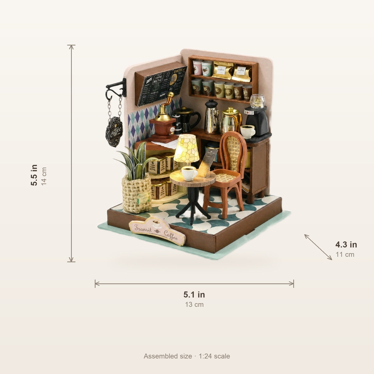 Assembled size of the Transit Coffee kit: 5.5 x 5.1 x 4.3 inches